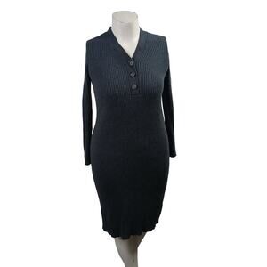 GAP Charcoal Charcoal Gray Ribbed Henley V-Neck Sweater Dress Medium MP
